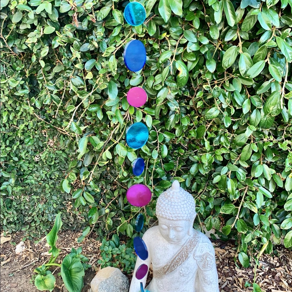 Long 38” Blue Purple Round Glass Mirror Door Hanging Garland Strand Window Decor
